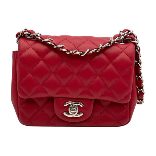 CHANEL Mini Matelassé 18 Red Lambskin Shoulder Bag with Silver Hardware