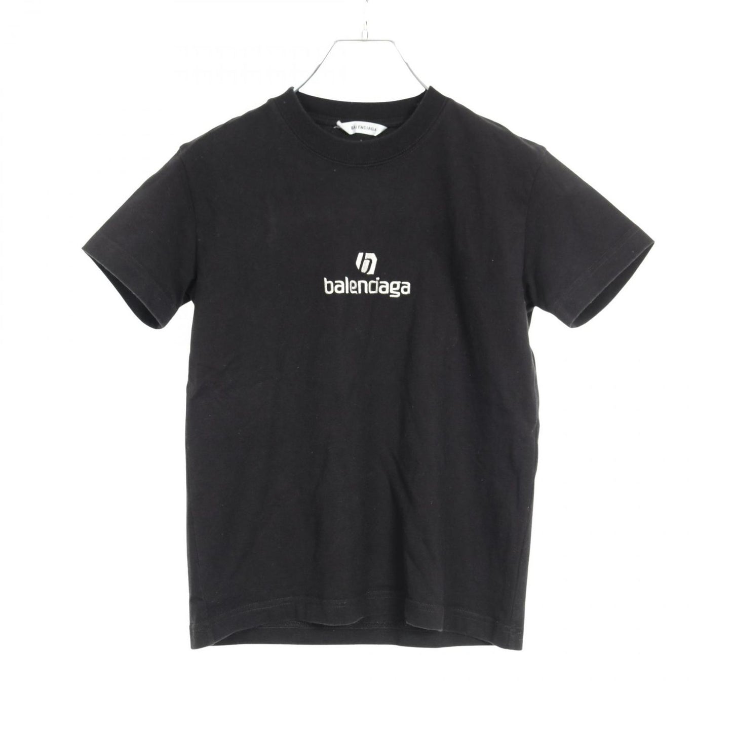BALENCIAGA Black Cotton Logo Embroidered T-Shirt - Size S
