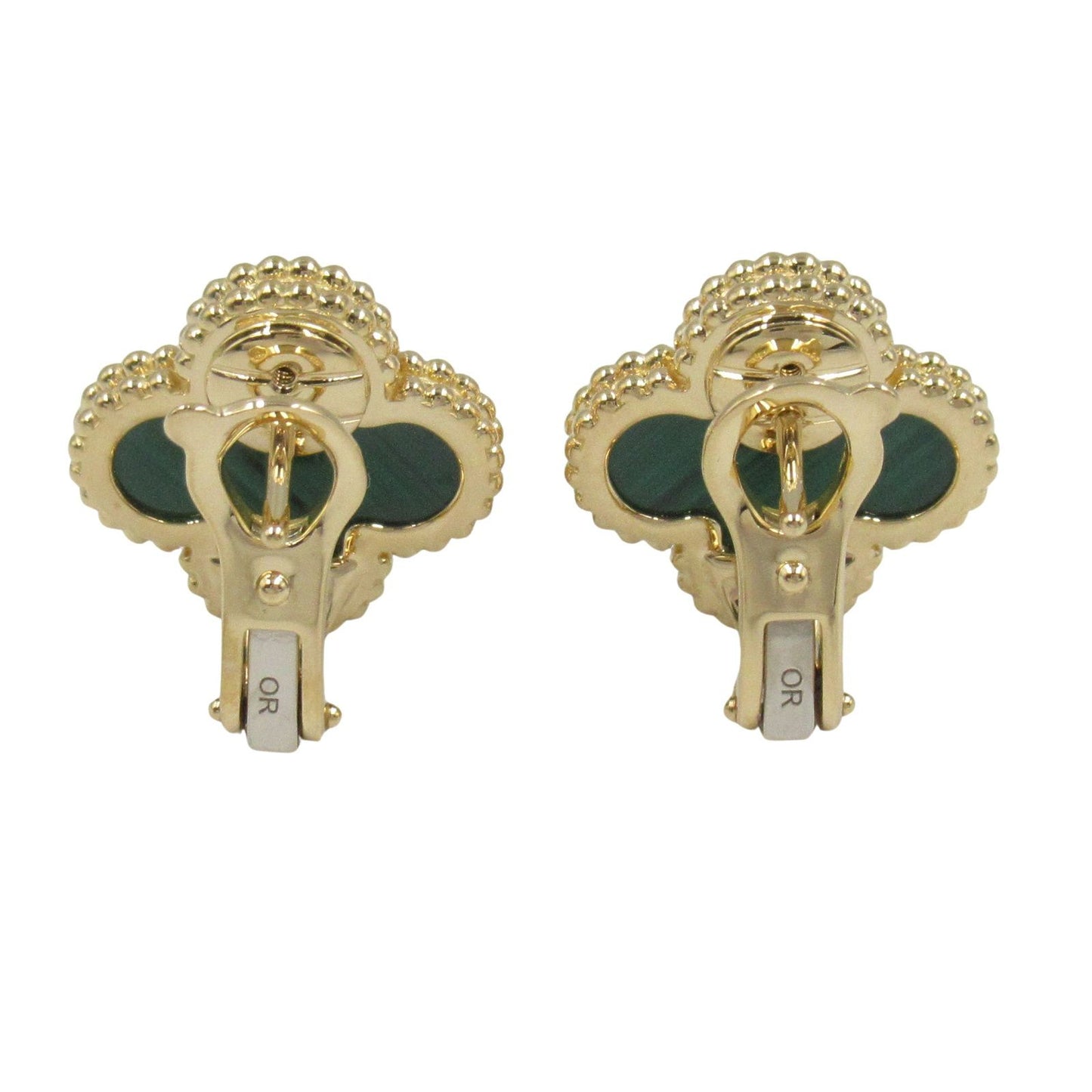 Van Cleef & Arpels Vintage Alhambra Malachite Earrings in Yellow Gold