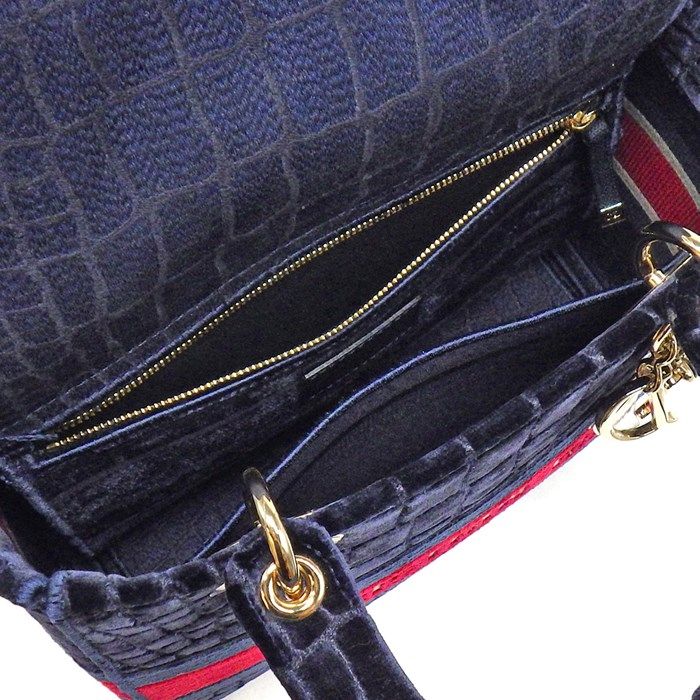 Dior Lady D Lite Medium Handbag in Navy & Red Velvet