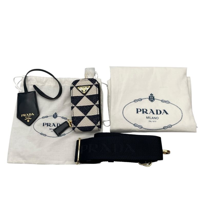 PRADA Symbol Embroidered Handbag 1BG462 Navy/White Canvas
