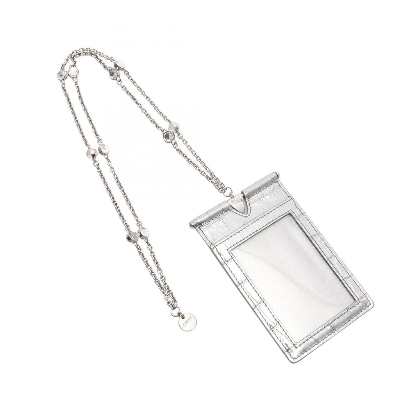Miu Miu ST COCCO Silver Leather Card Case with Chain