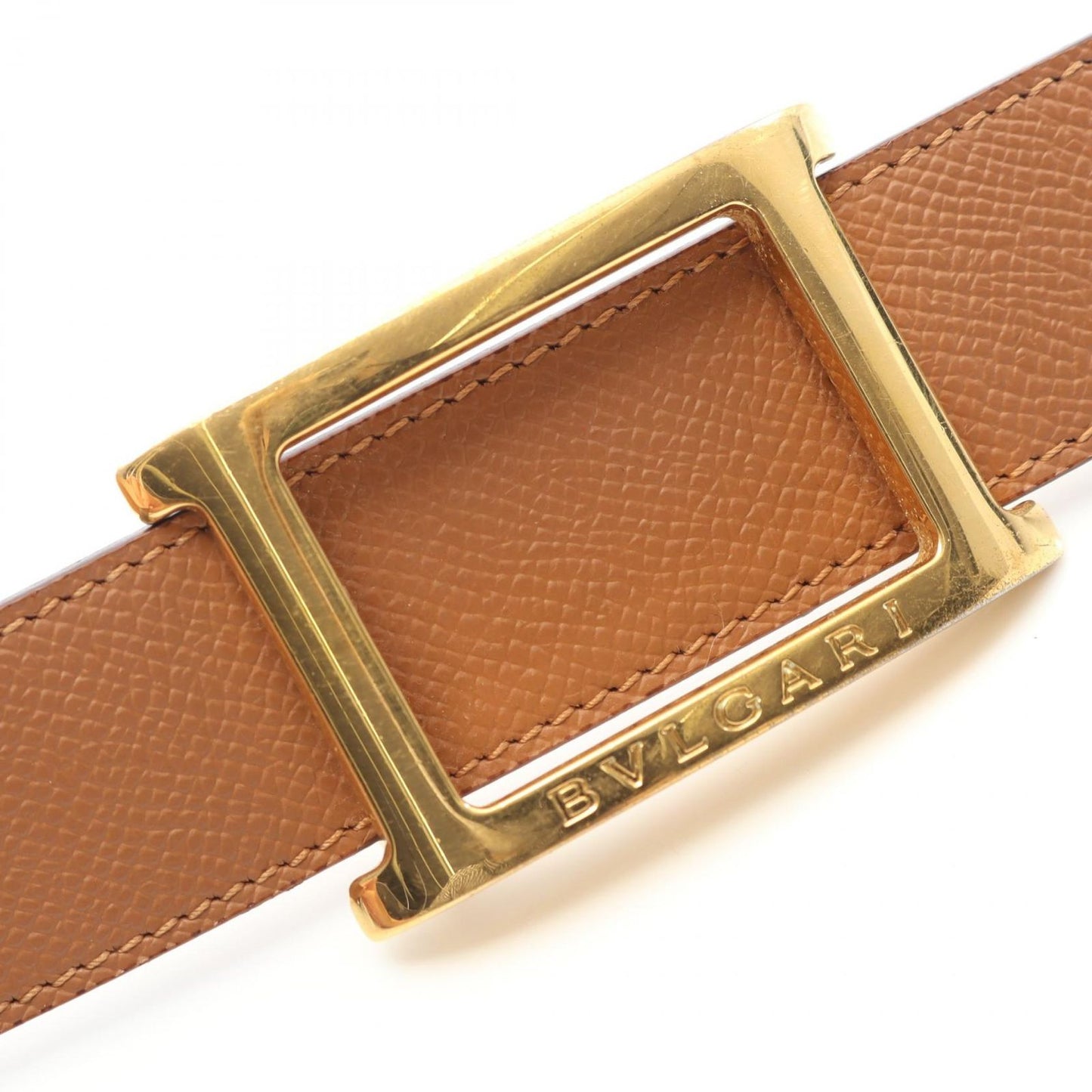 BVLGARI Brown Leather Belt with Gold Accents - Timeless Elegance