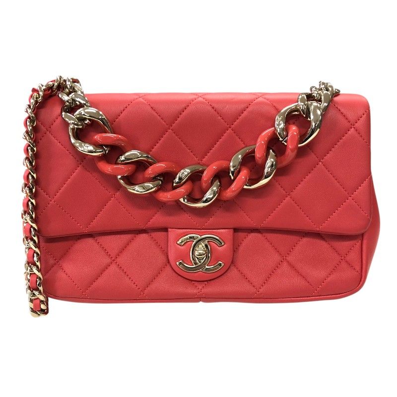 CHANEL Matelassé Flap Chain Shoulder Bag - Red Lambskin