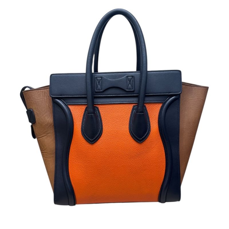 CELINE Luggage Micro Shopper in Orange & Navy Leather - Exclusive Handbag