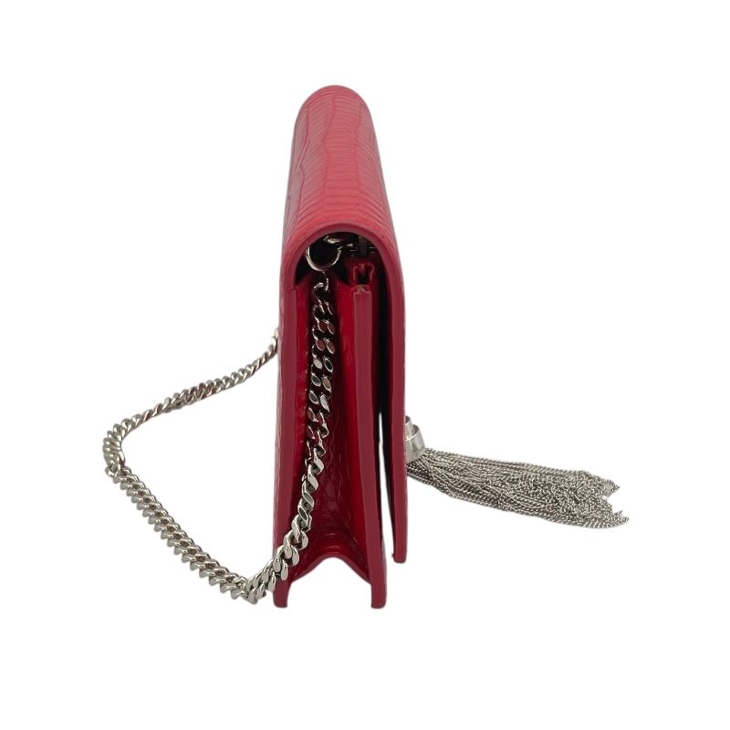 SAINT LAURENT Kate Chain Wallet in Red with Silver Hardware