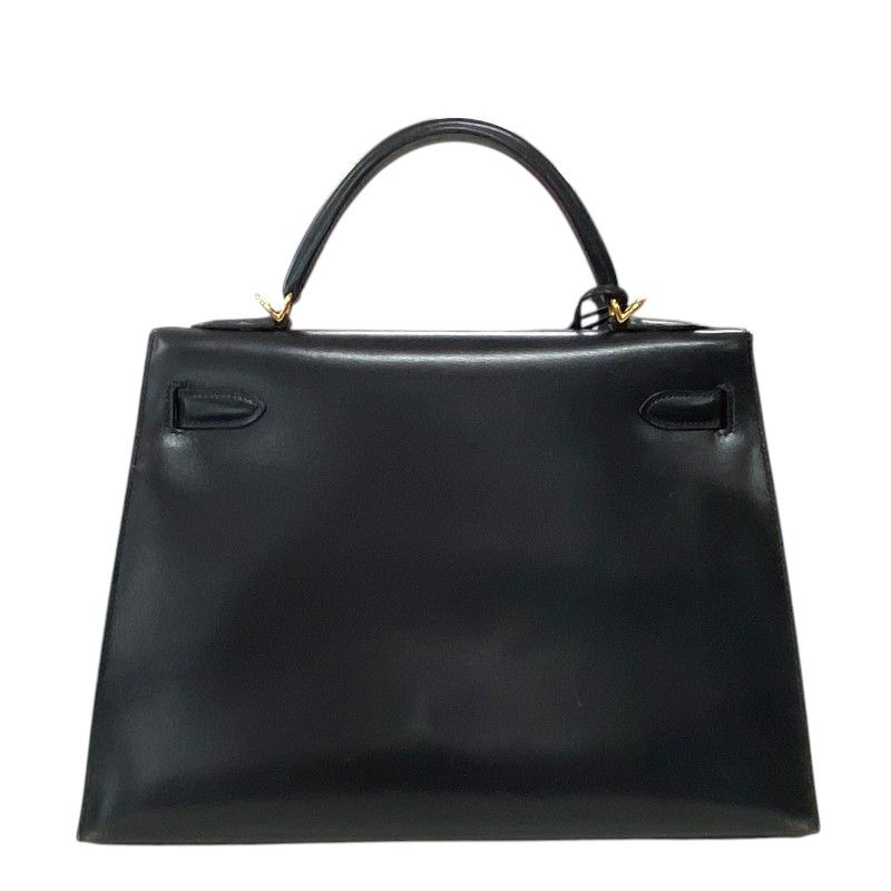 HERMES Kelly 32 Black Box Calf Handbag with Gold Hardware