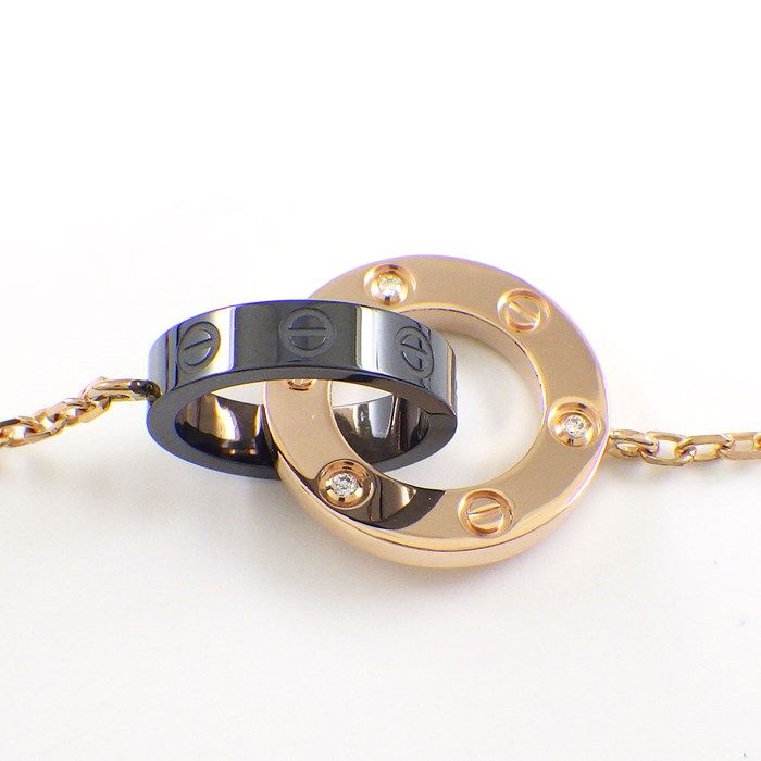 Cartier Love Circle Link Bracelet with Diamonds in K18PG & Black Ceramic