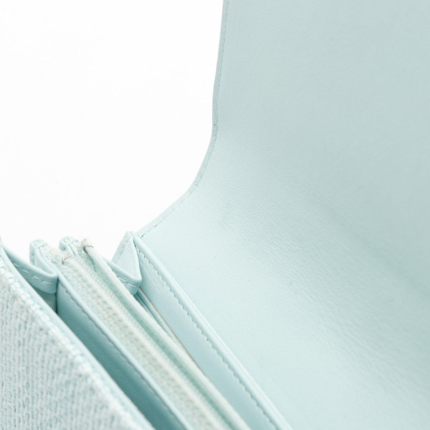 CHANEL Deauville Two-Fold Long Wallet in Light Blue Leather