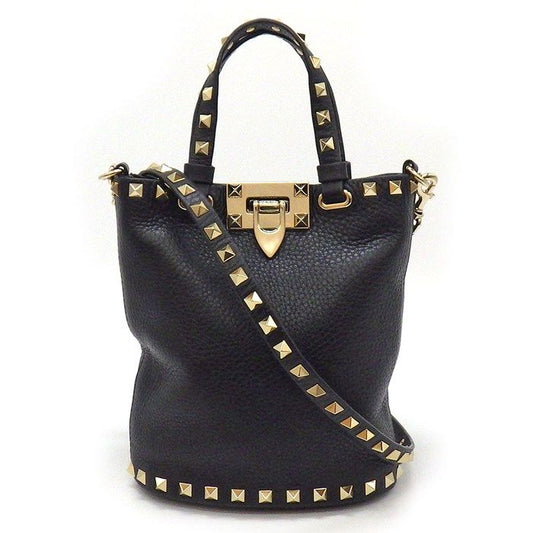 Valentino Rockstud Handbag in Black Grain Calfskin - Timeless Elegance