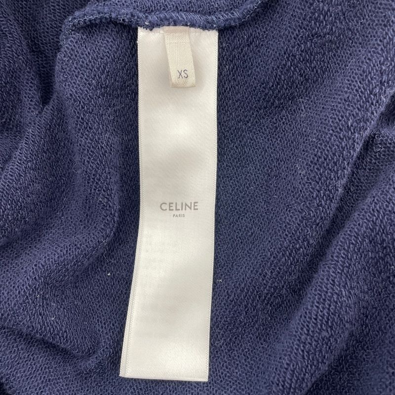 CELINE Logo Print Layered Sweat Hoodie - Navy Cotton, XS