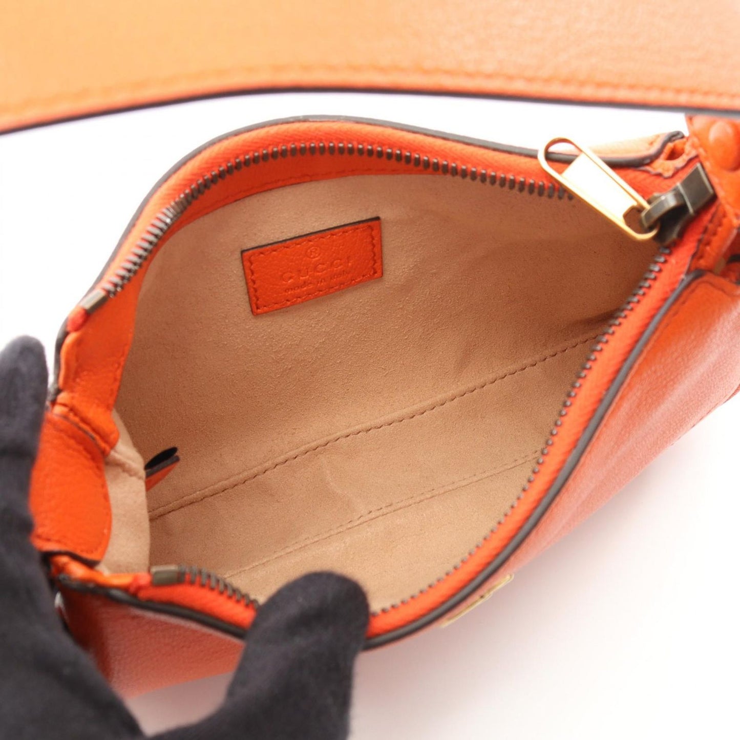 GUCCI Aphrodite GG Marmont Mini Handbag in Orange Leather