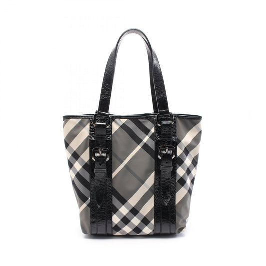 BURBERRY Nylon & Patent Leather Tote Bag - Elegant Black & Gray