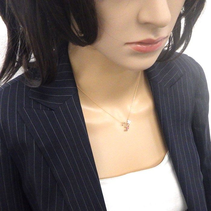 Samantha Tiara Flower Letters Initial Y Necklace in K18 Pink Gold