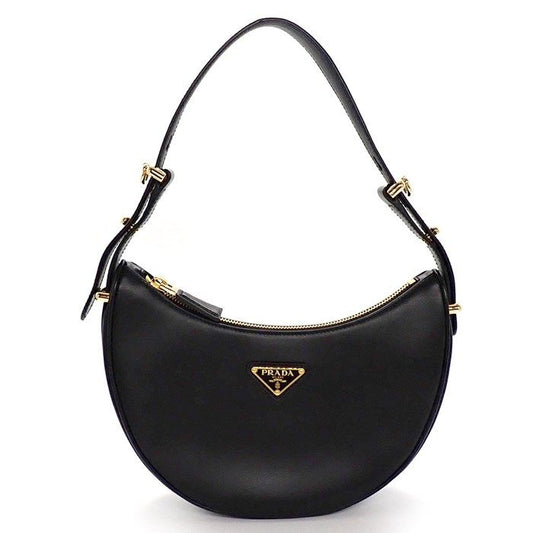 PRADA Arke Small Calf Leather Handbag - Black with Gold Accents