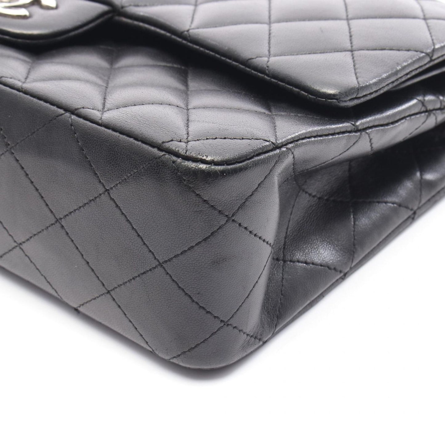 CHANEL Matelassé Double Flap Shoulder Bag in Black Lambskin