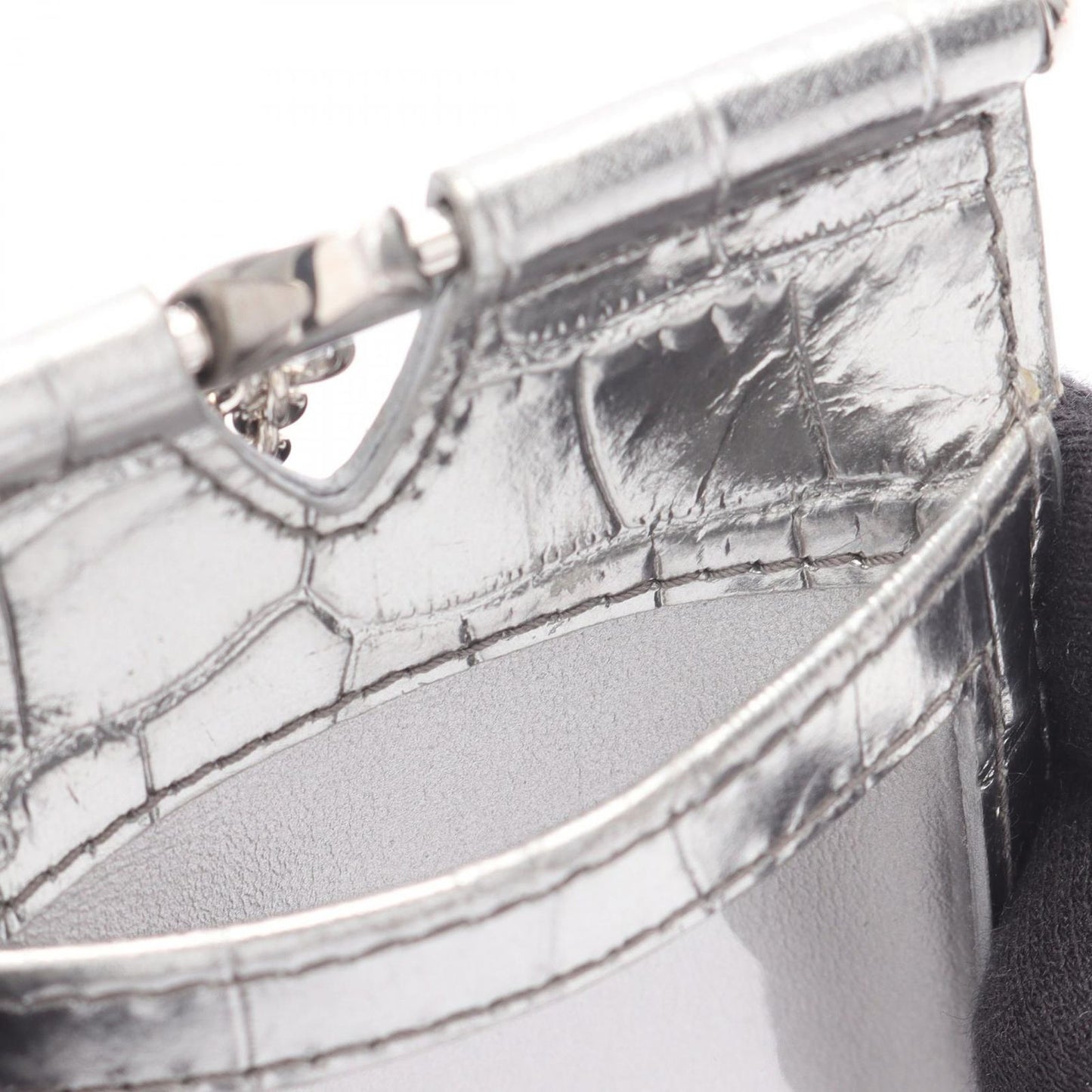 Miu Miu ST COCCO Silver Leather Card Case with Chain