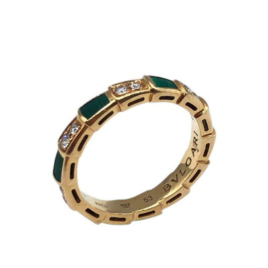 BVLGARI Serpenti Viper Ring K18PG with Diamonds & Malachite