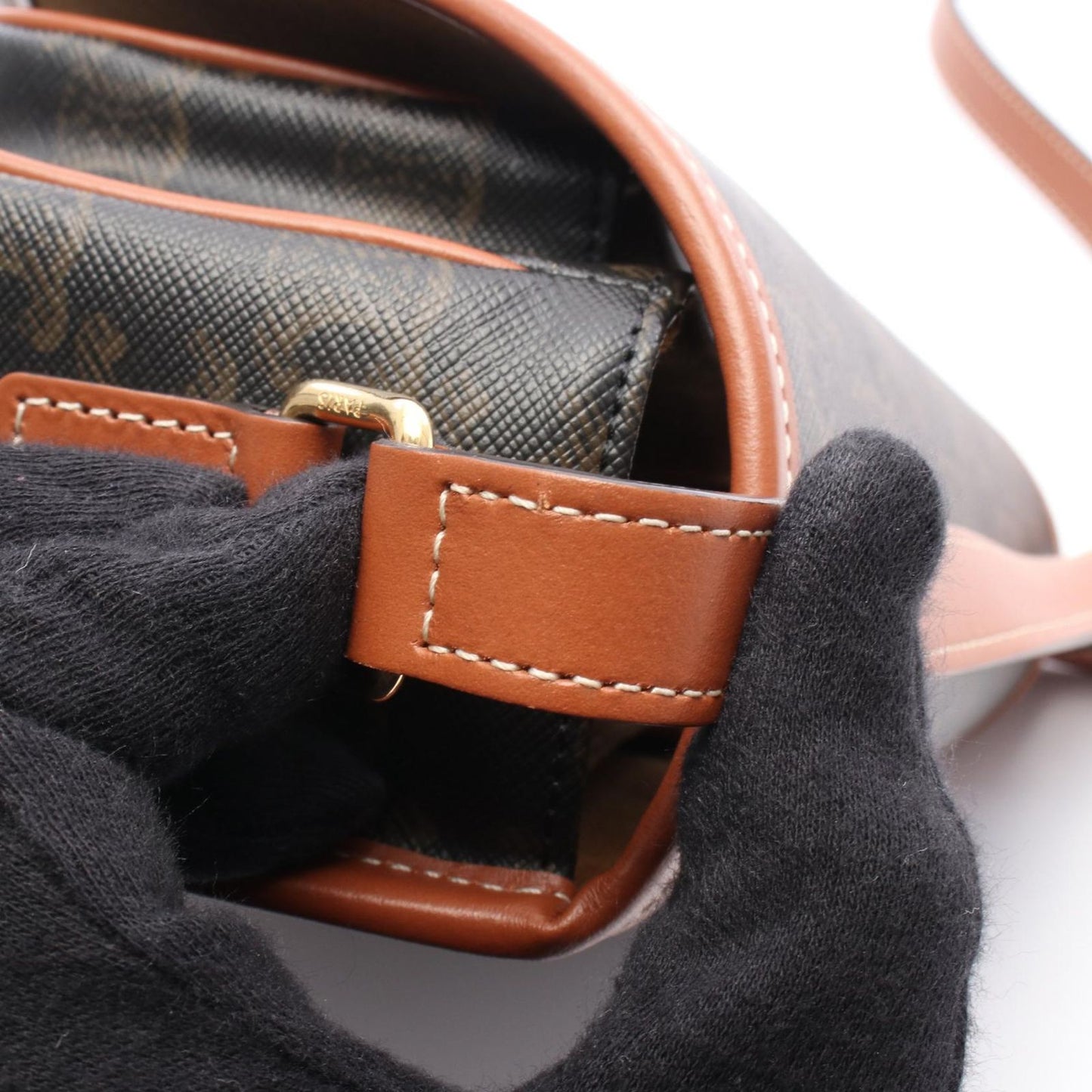 CELINE Falco Medium Shoulder Bag in Black/Brown PVC Canvas