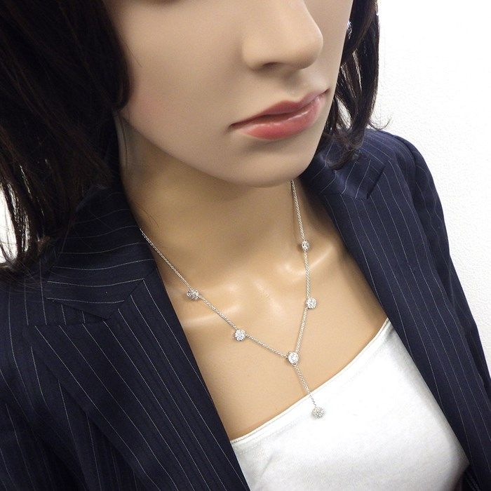 Exquisite 2Way Y-Shape Diamond Flower Necklace in K18 White Gold