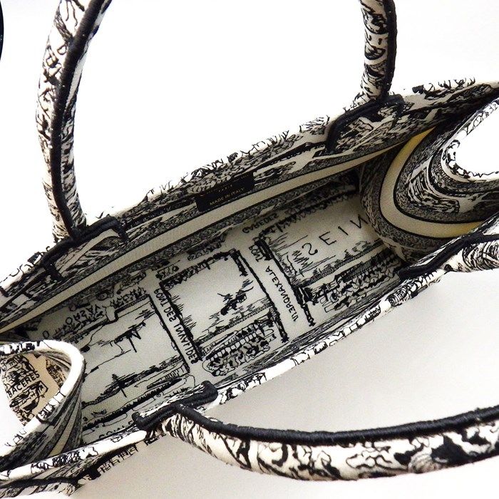 Dior Medium Book Tote M1296ZOMP - White & Black Embroidery
