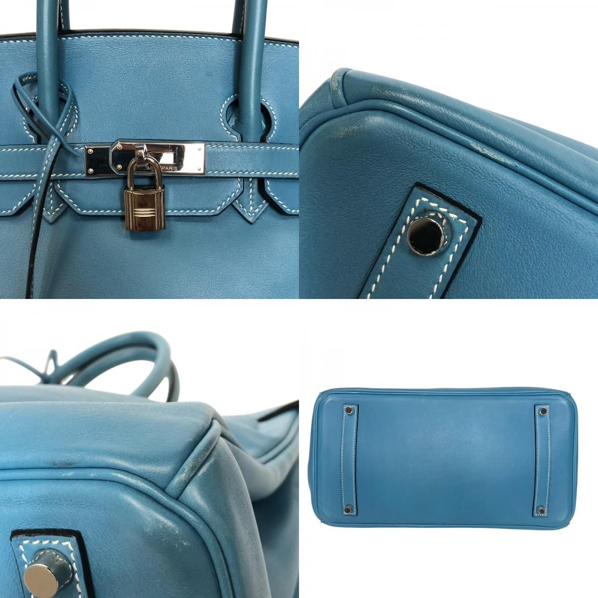 HERMES Birkin 35 Blue Jean Swift Leather Handbag with Silver Hardware