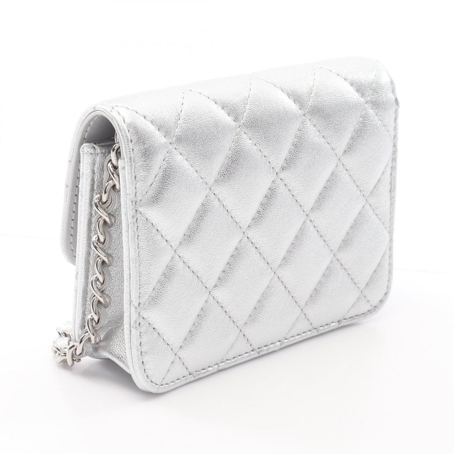 CHANEL Matelassé Star Motif Mini Chain Shoulder Bag in Silver Lambskin