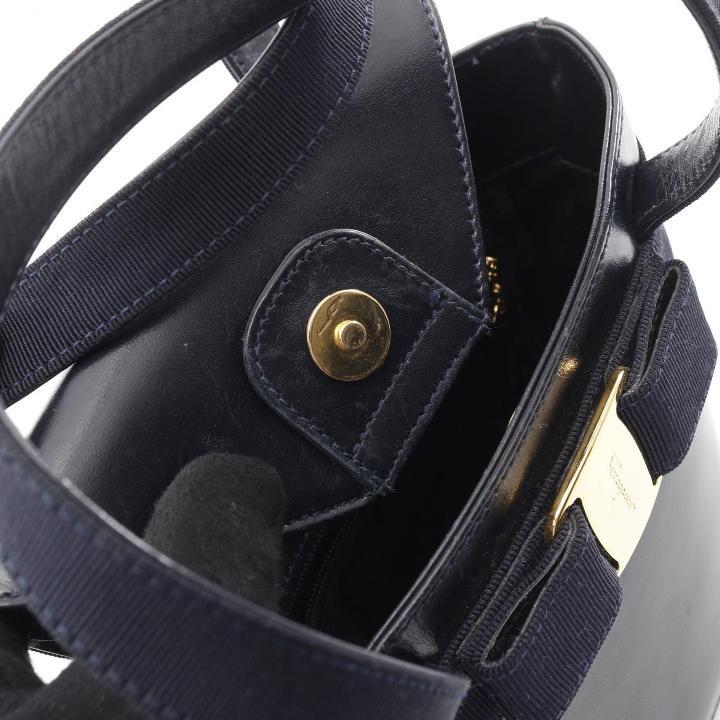 Salvatore Ferragamo Vara Ribbon Handbag in Navy Leather