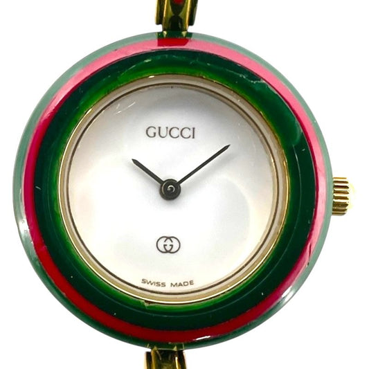 GUCCI Change Bezel 1100-L White GP Ladies Watch - Timeless Elegance