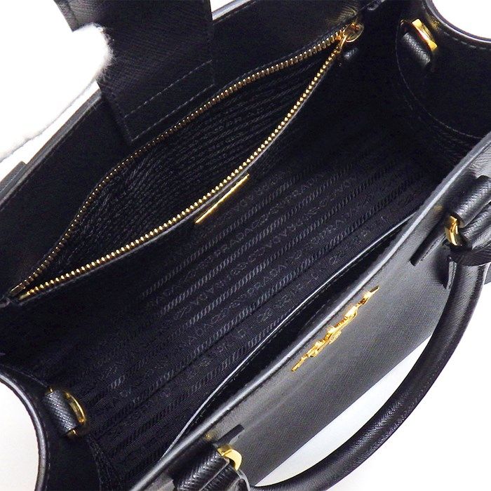PRADA Saffiano Leather Handbag 1BA118 in Black with Gold Accents