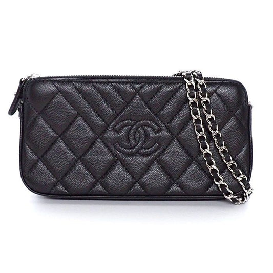 Chanel Matelassé Chevron Chain Wallet in Black Soft Grain Calfskin