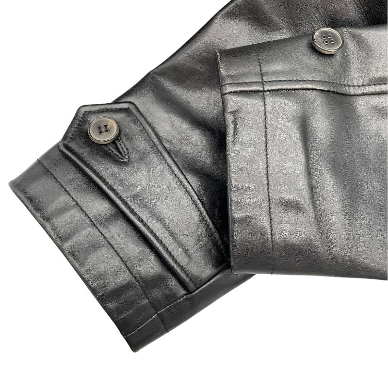 Yves Saint Laurent Black Faux Fur Collar Leather Peacoat - Size 48