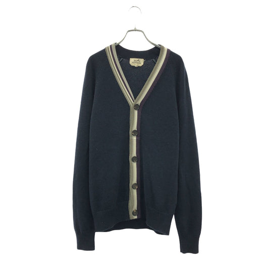 HERMES Navy Multi-Color Cashmere V-Neck Cardigan - Size S