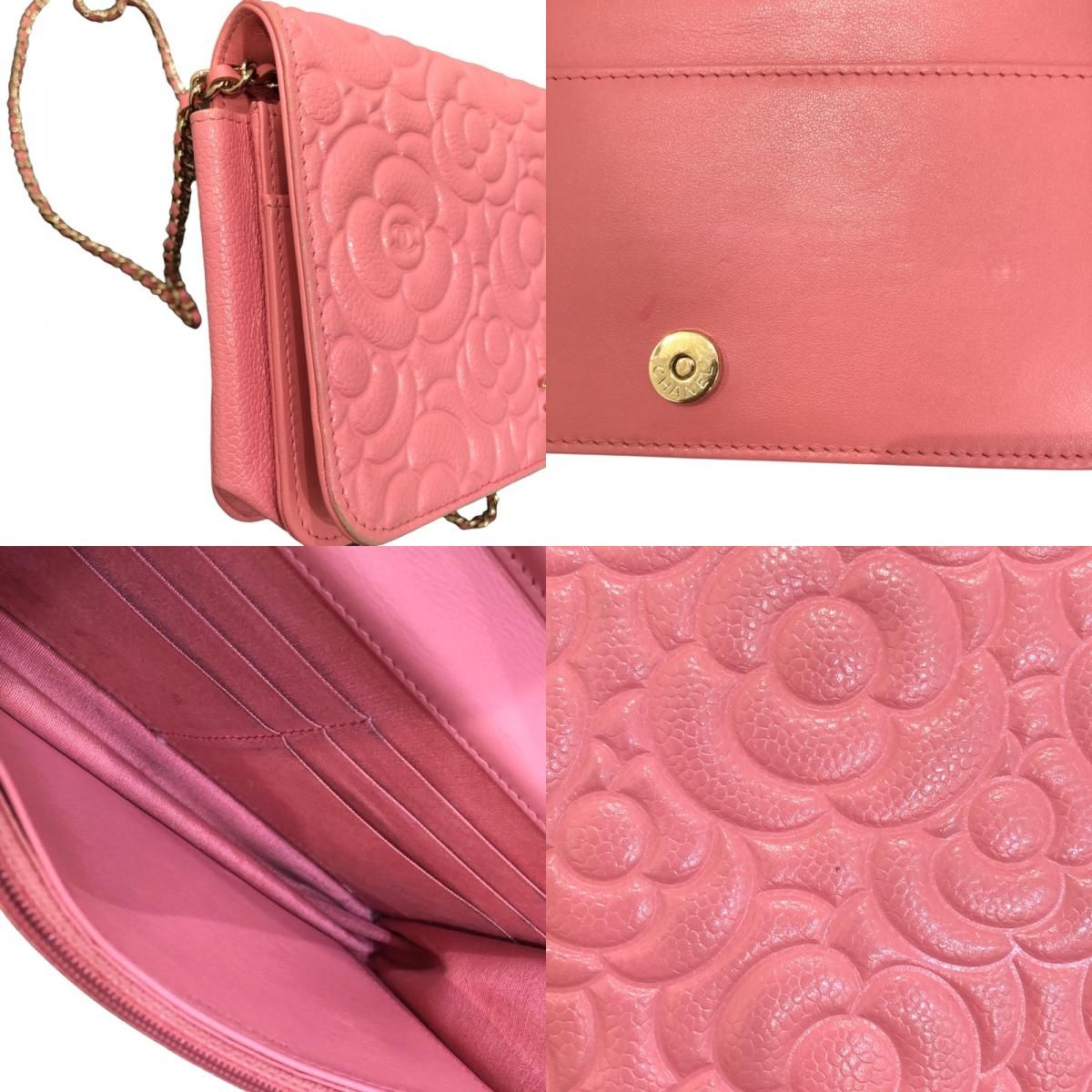 CHANEL Camellia Chain Wallet A82336 in Pink Caviar Skin