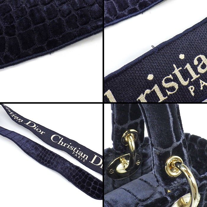 Dior Lady D Lite Medium Handbag in Navy & Red Velvet