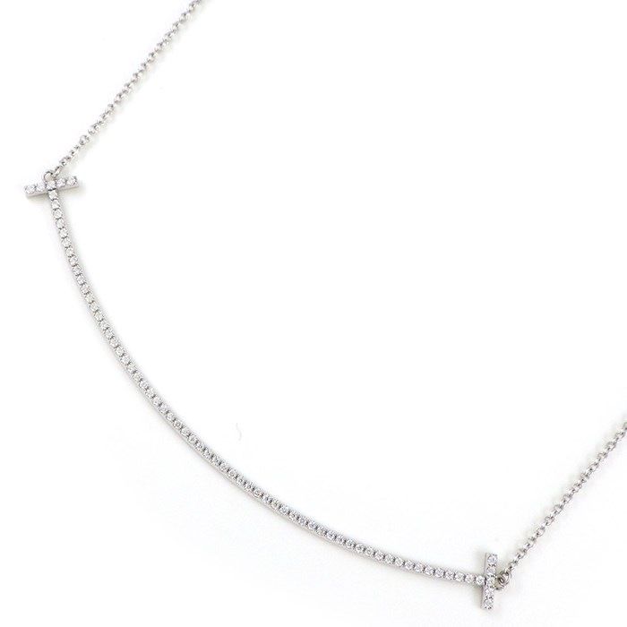 Tiffany & Co. T Smile Large Diamond Necklace in K18 White Gold