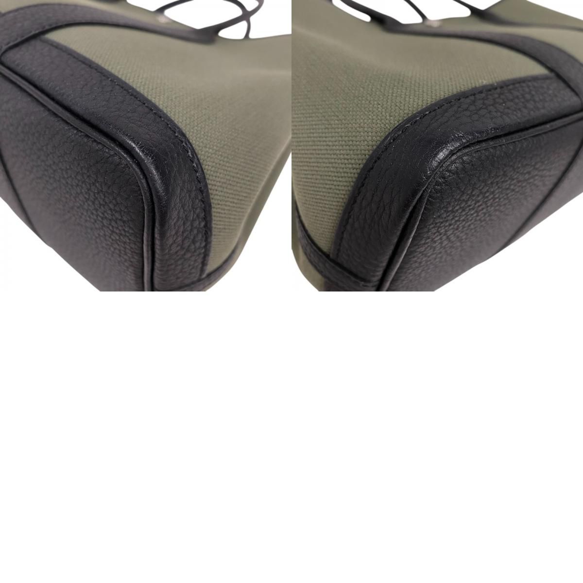 HERMES Garden Party TPM Tote Bag in Khaki & Black with Silver Hardware