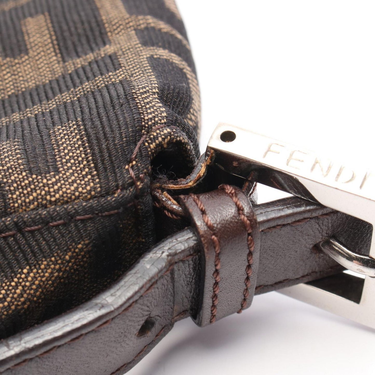 Fendi Mamma Baguette Zucca Shoulder Bag - Black/Khaki Canvas & Leather