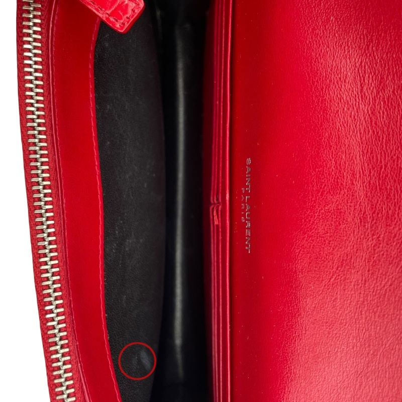 SAINT LAURENT Kate Chain Wallet in Red with Silver Hardware