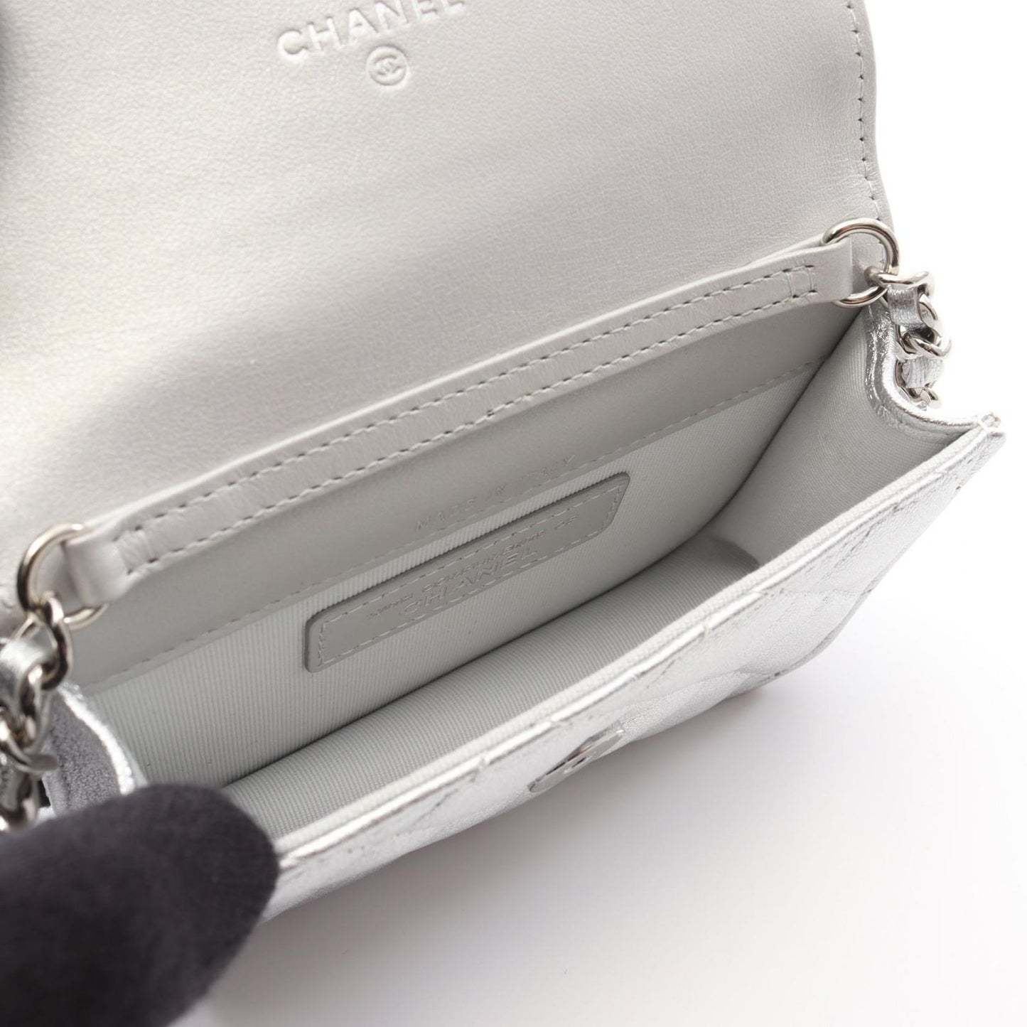CHANEL Matelassé Star Motif Mini Chain Shoulder Bag in Silver Lambskin