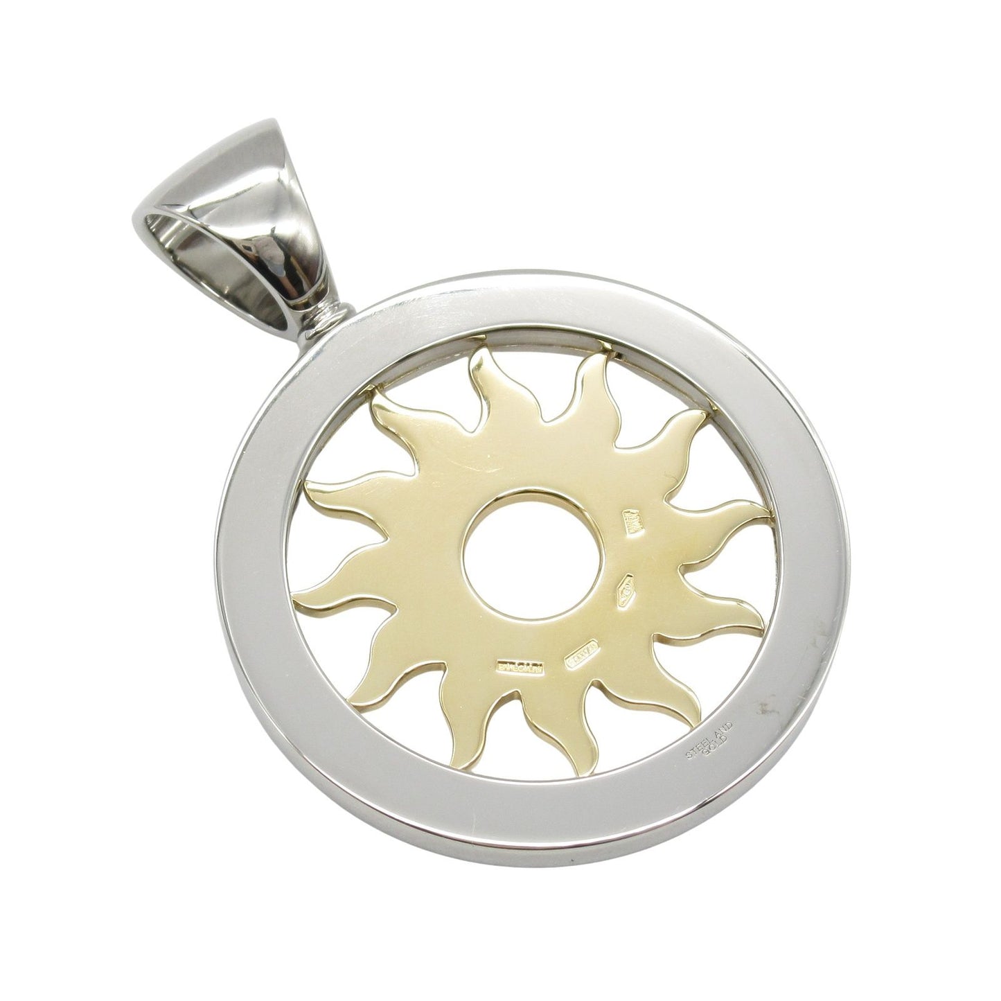 BVLGARI Tondo Sun Diamond Pendant in 18K Yellow Gold & Stainless Steel