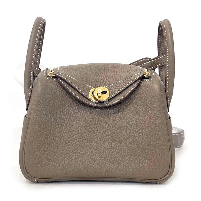 HERMES Lindy Mini Shoulder Bag in Etoupe with Gold Hardware - 2024
