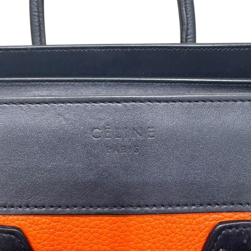 CELINE Luggage Micro Shopper in Orange & Navy Leather - Exclusive Handbag