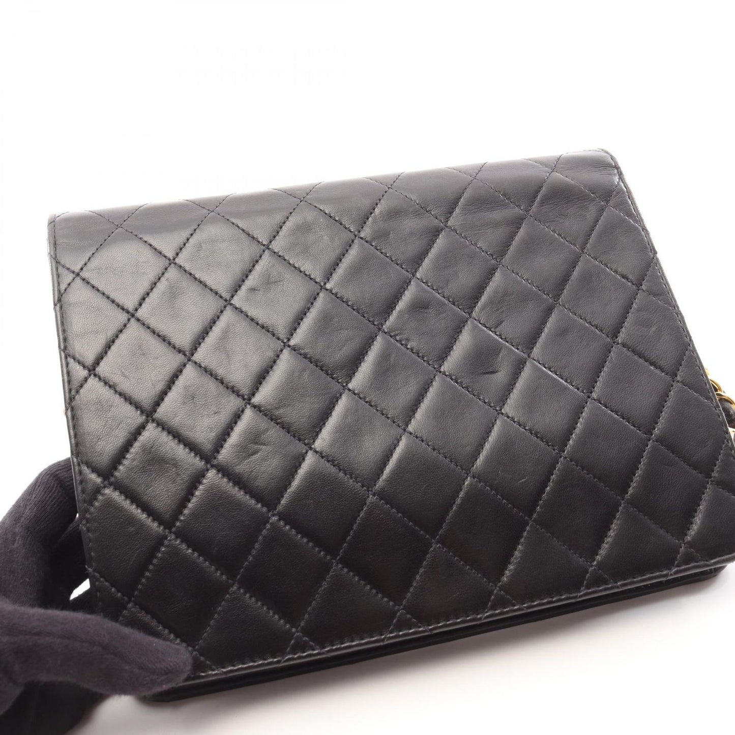 CHANEL Matelassé Single Flap Shoulder Bag in Black Lambskin