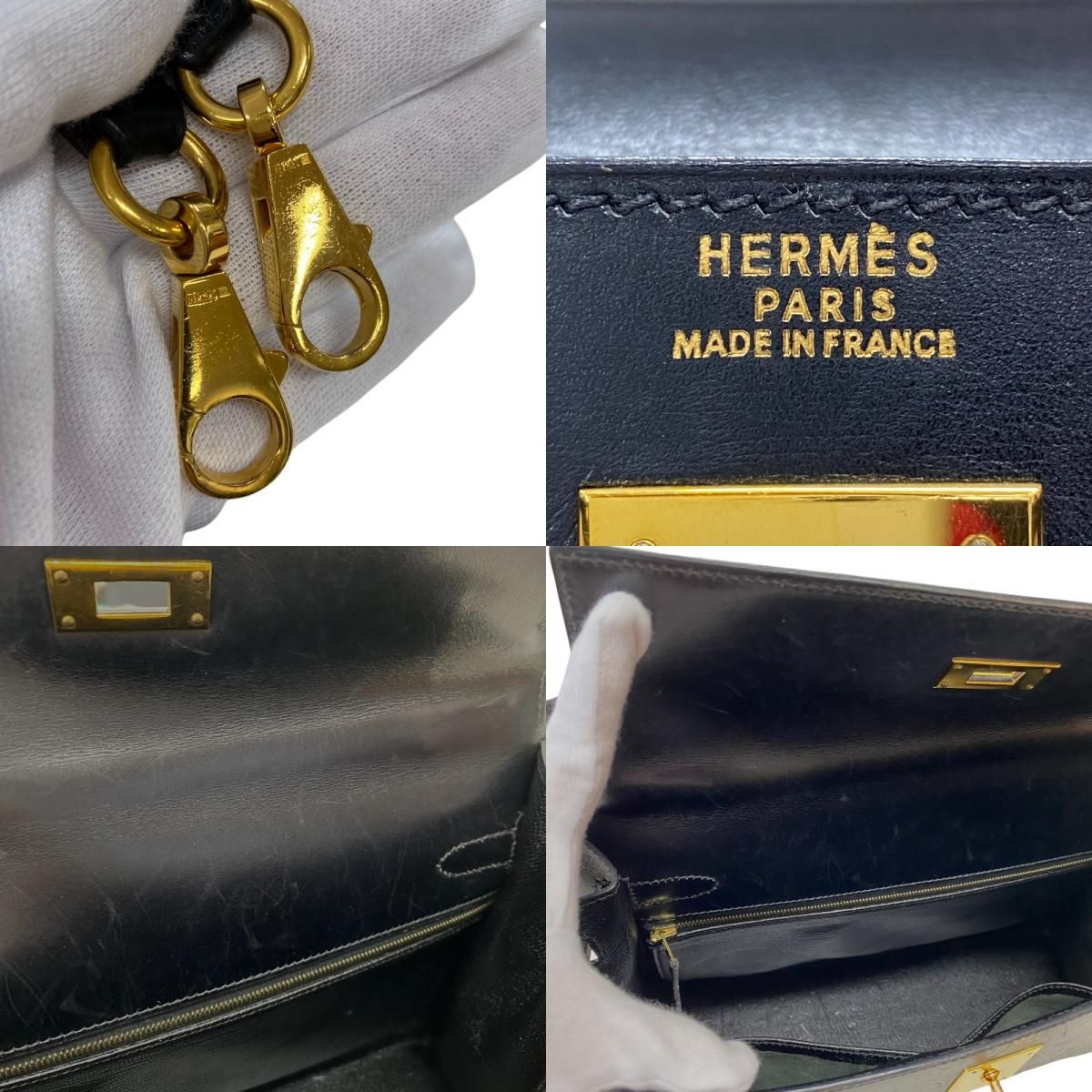 HERMES Kelly 32 Black Box Calf Handbag with Gold Hardware
