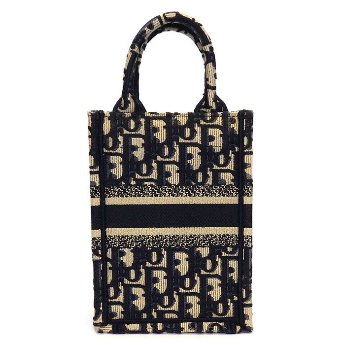 Dior Mini Book Tote Vertical Bag - Blue Beige Oblique Embroidery