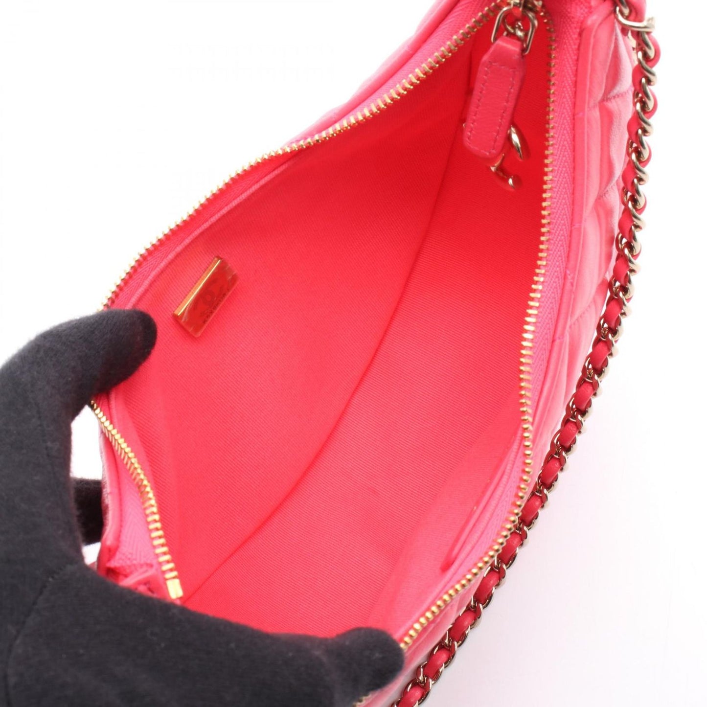 CHANEL Matelassé Half Moon Pink Leather Shoulder Bag