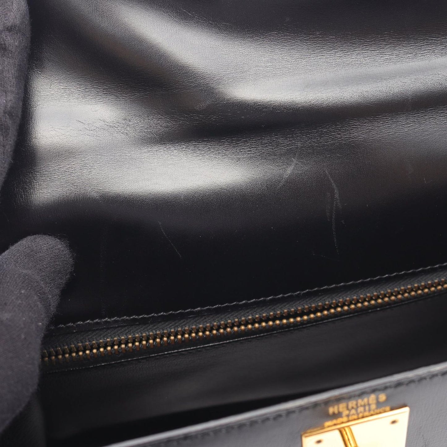 HERMES Kelly 28 Handbag in Black Box Calf Leather