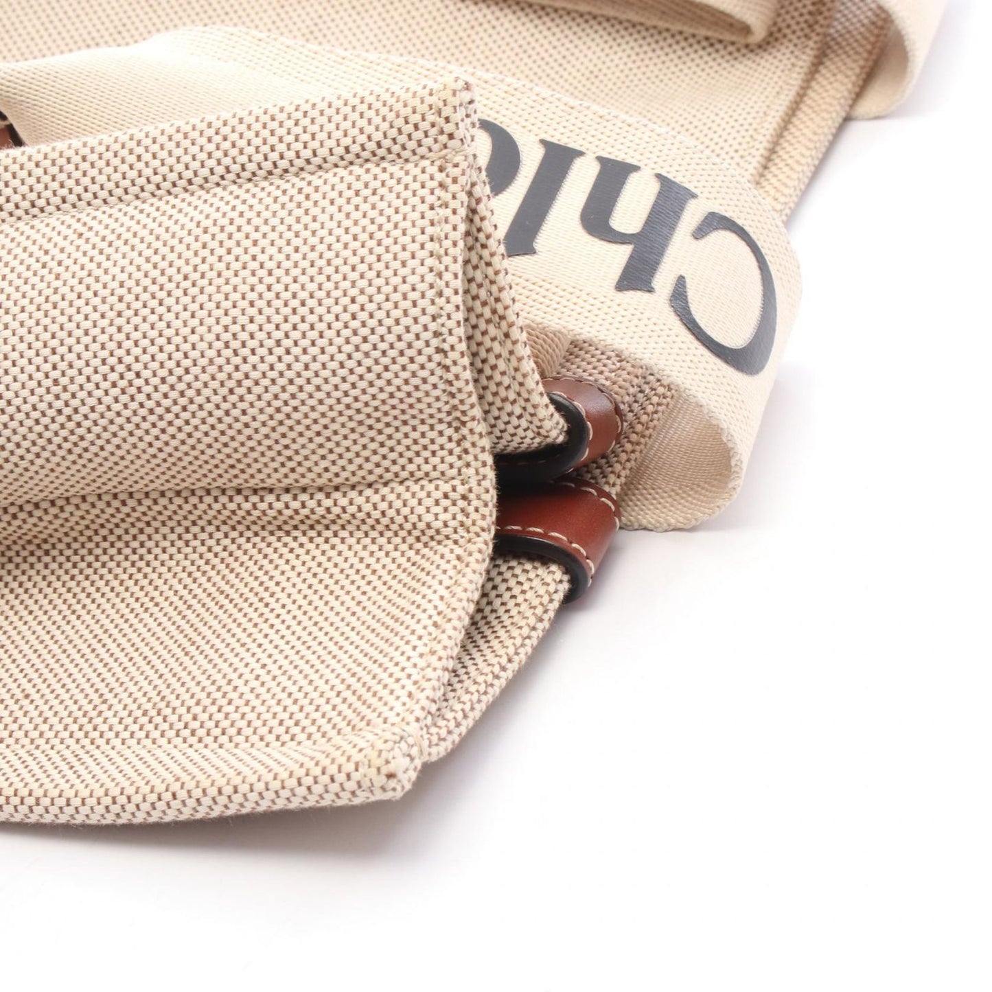 Chloe Woody Medium Tote Bag in Natural/Brown Canvas & Leather