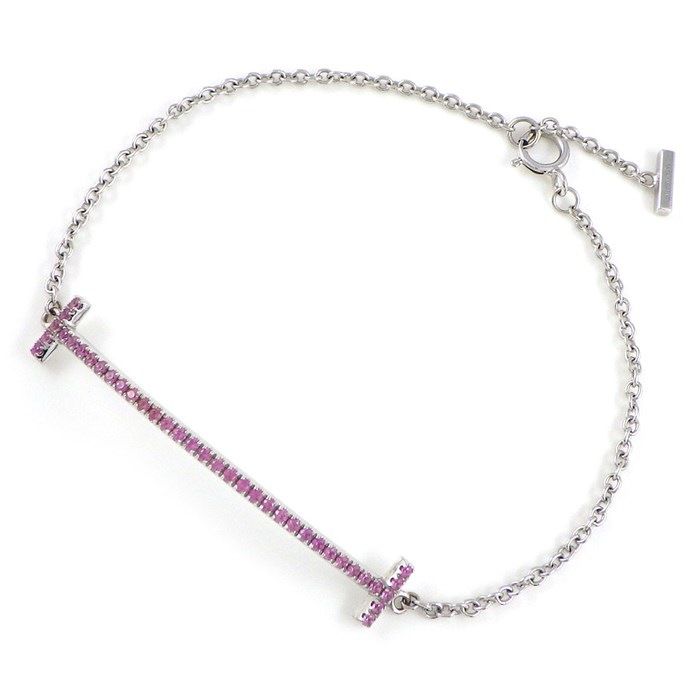 Tiffany & Co. T Smile Bracelet with Pink Sapphire in 18K White Gold